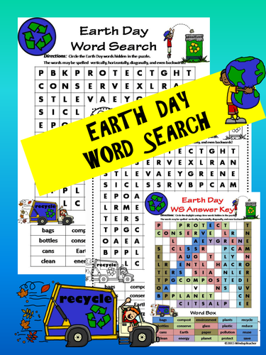 Earth Day Reduce, Reuse, Recycle Word Search