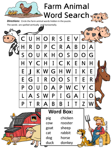 Easy Farm Animal Word Search