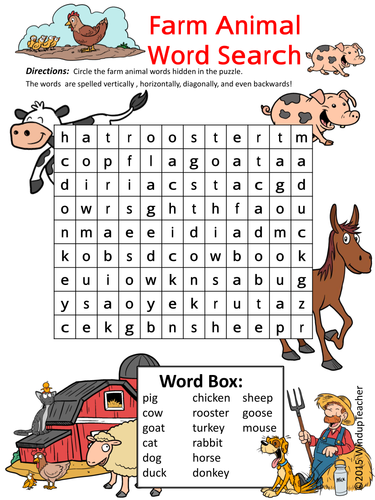 Farm Animal Word Search * HARD