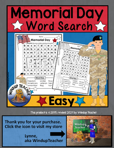 memorial day word search easy teaching resources