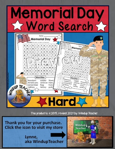 memorial day word search hard by windupteacher teaching resources tes