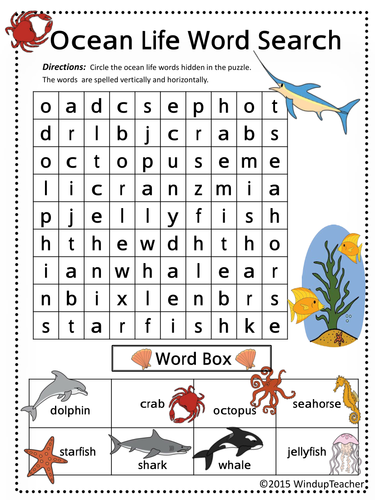 Ocean Animals Word Searches (3 of varying difficulty) | Teaching Resources