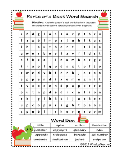 Parts of a Book Word Searches - 2 levels