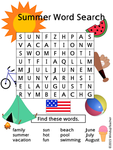 Summer Word Searches - 2 levels of difficulty by WindupTeacher ...