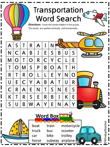 Transportation Word Search - 2 levels of difficulty
