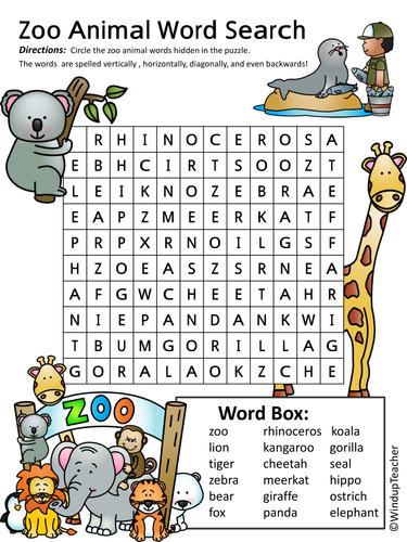 zoo word search 2 different levels teaching resources