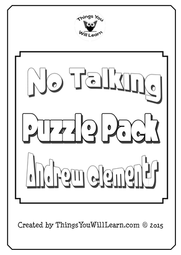 No Talking By Andrew Clements Comprehension Crosswords Teaching Resources