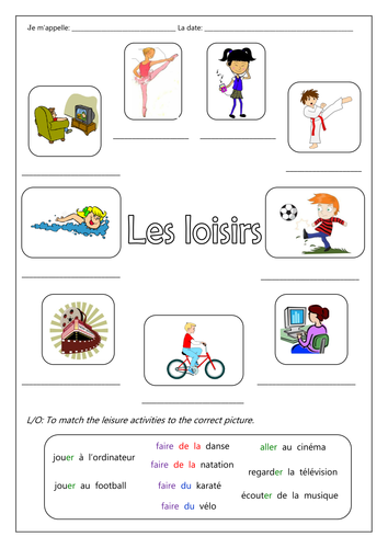 FRENCH - Leisure Activities - Les Loisirs - Worksheets ...