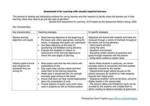 How to use Assessment for Learning techniques with visually impaired learners