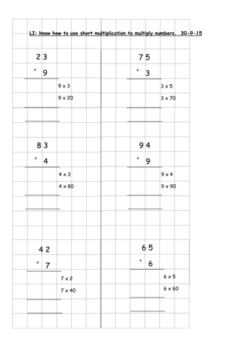 low ability year 5 class 3 differentiated short multiplication worksheets teaching resources