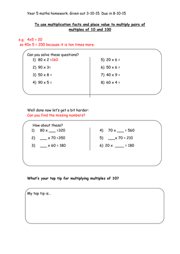 Multiplying Multiples Of 10 And 100 Worksheets