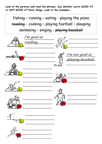 'To be good at' + gerund worksheet