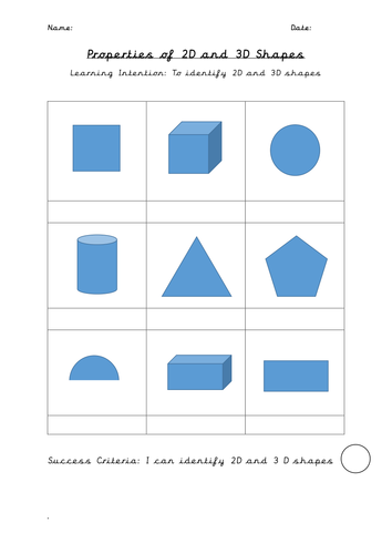 2D and 3D Shapes Shapes Worksheets (3x differentiated)