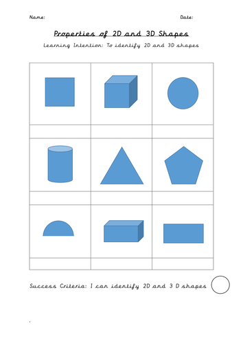 2D and 3D Shapes Shapes Worksheets (3x differentiated) | Teaching Resources