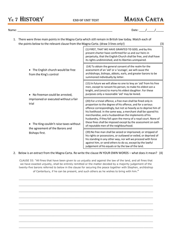 Mini End of Topic test on Magna Carta 