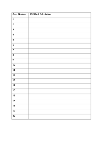 BODMAS Whole class/Group Practise Activity