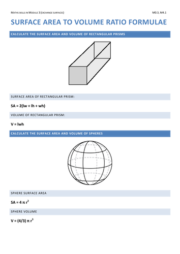 OCR Biology 2015+ Maths Skills - Surface area and volume of assorted shapes