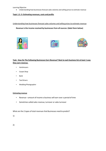 Business Studies Finance worksheets