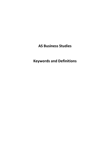 Edexcel AS Business Keyword Booklet with definitions September 2015