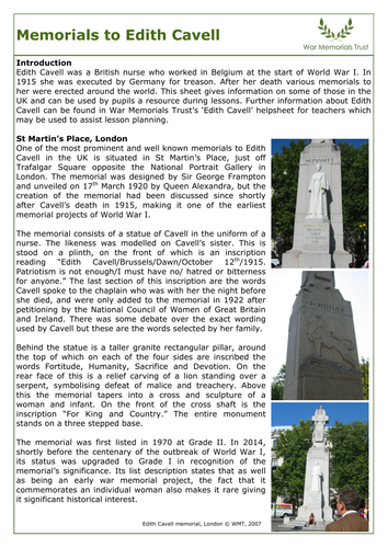 Edith Cavell information and memorials - primary