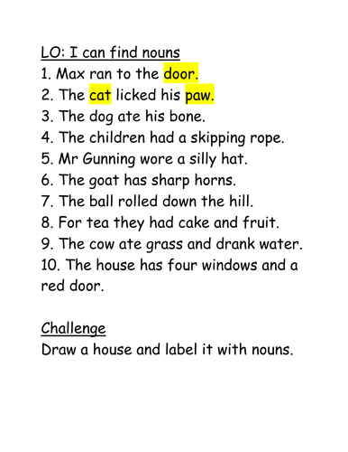 Simple Grammar Work - Nouns, Verbs & Adjectives