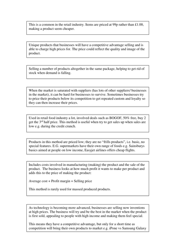 GCSE The Marketing Mix- including the 4P's Price, Product, Place, Promotion