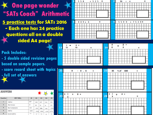 sats arithmetic revision pack for ks2 maths one page wonder sats