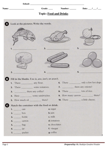 Food and Drinks Worksheet