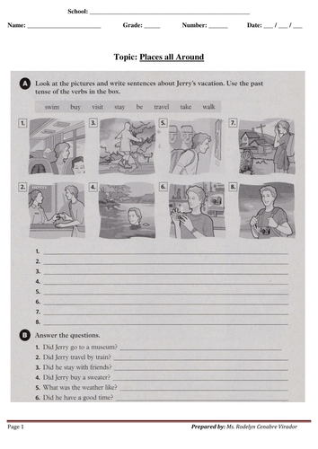 vacation activities, weather and places all around Worksheet