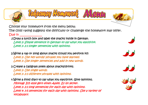 German takeaway homework (food and snacks)