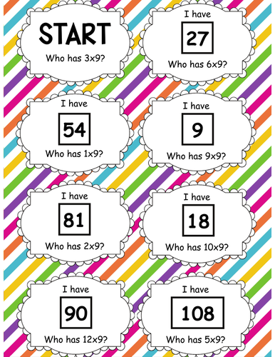 9 Times Table Follow Me Cards