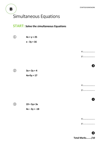 Simultaneous equations worksheet pdf image