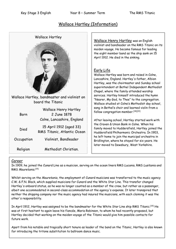 Wallace Hartley Comprehension Activity