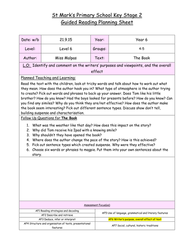 3 weeks of guided reading planning for Year 6, suspense stories, with texts