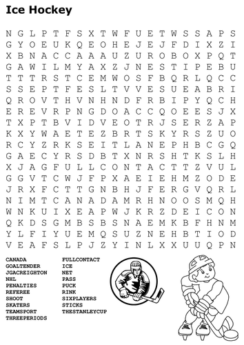 Ice Hockey Word Search and Colour 