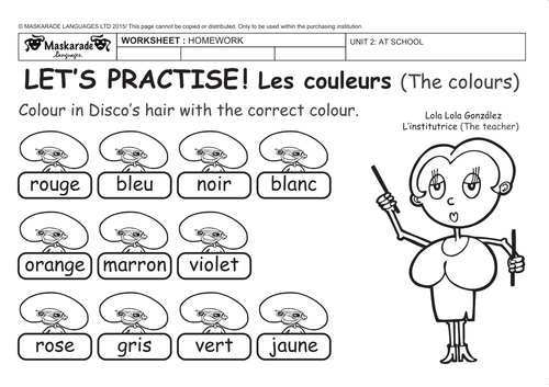 FRENCH-UNIT:AT SCHOOL: couleurs/colours/ Ma famille/family/ numéros 0-100/numbers/ La météo/weather/