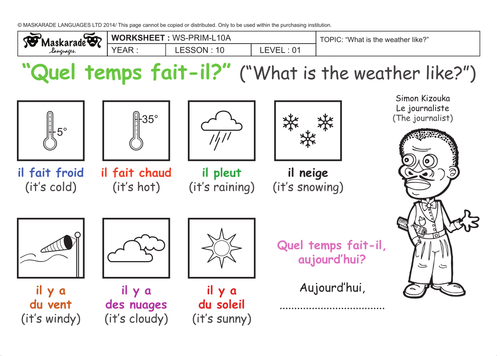 French Weather Printable Worksheets