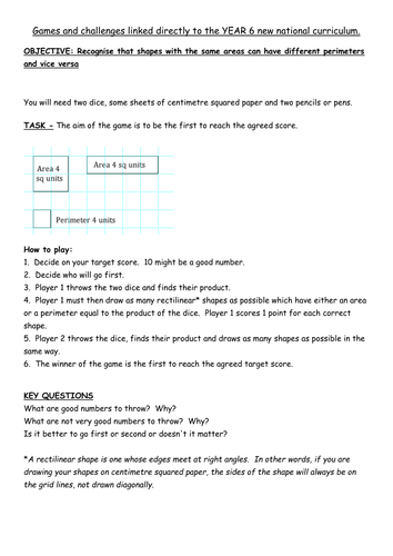 19 GAMES / CHALLENGES linked to the new YEAR 6 maths objectives