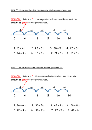 y2 3 division using repeated subtraction on a numberline teaching resources