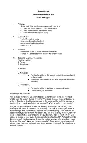 Descriptive Essay Lesson Plan Teaching Resources