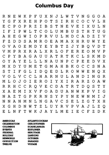 Columbus Day Word Search Answer Key