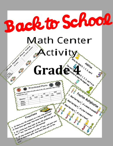 Back to School Math Task Cards 3rd-4th Grade