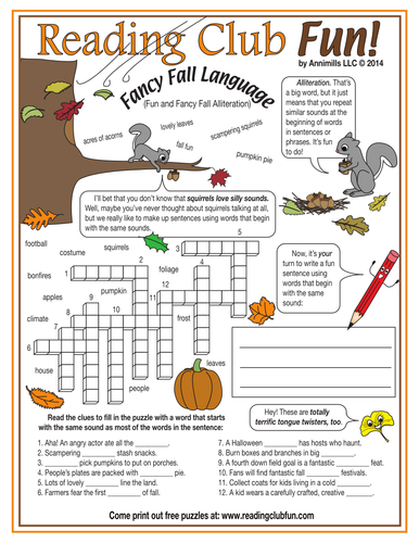 Fall Alliteration Crossword Puzzle