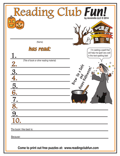 Halloween Reading Log and Certificate