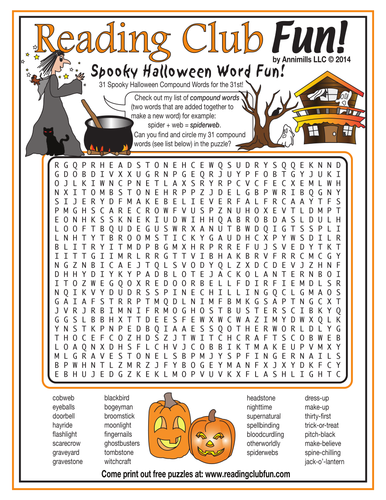 Halloween Compound Words Word Search Puzzle