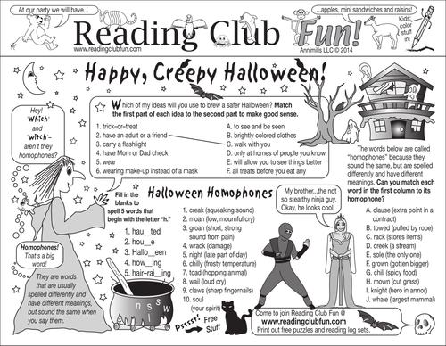 Halloween Homophones Two-Page Activity Set