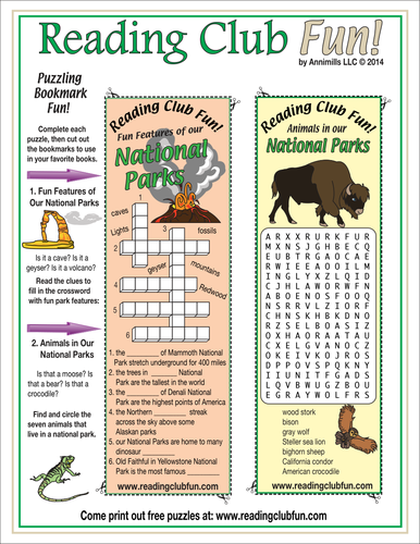 National Parks Bookmark Puzzles
