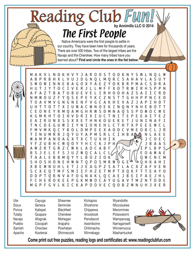 The First People (Native Americans) Word Search Puzzle