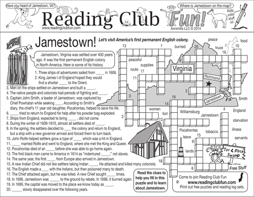 Jamestown Settlement and Powhatan Tribe Two-Page Activity Set