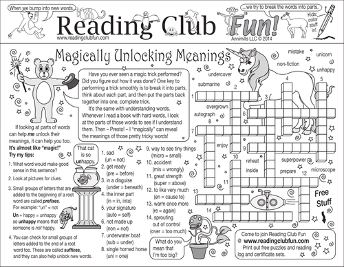 Word Meanings Prefixes and Suffixes Two-Page Activity Set